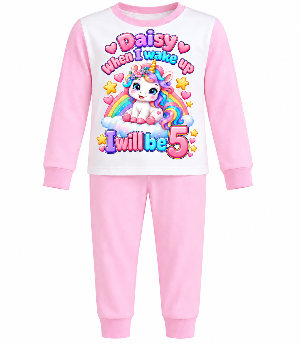 Personalised Girls Birthday Unicorn Pyjamas – When I Wake Up I Will Be 2–7
