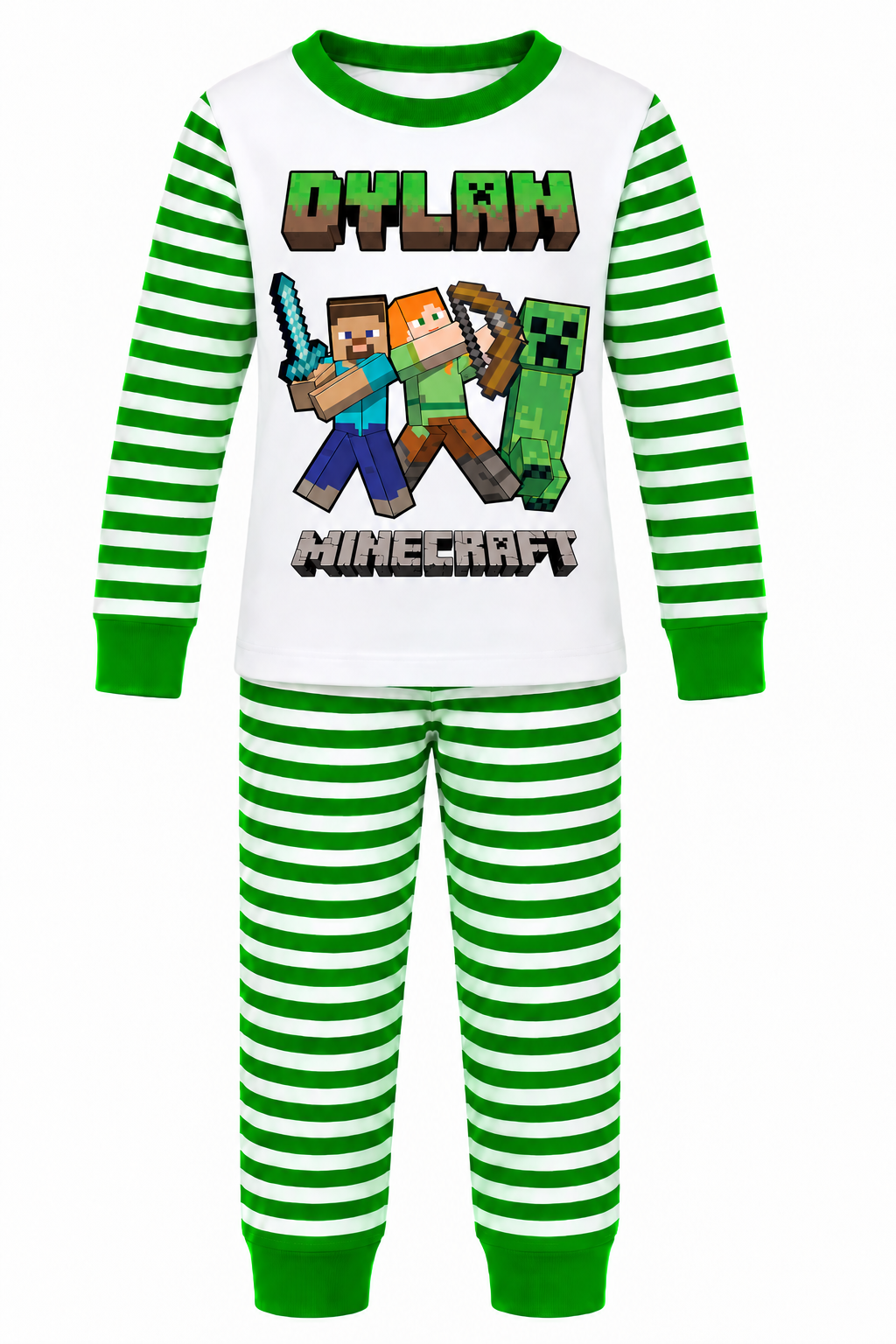 Personalised Minecraft Boys Pyjamas – Custom Name Kids PJs Ages 1–13